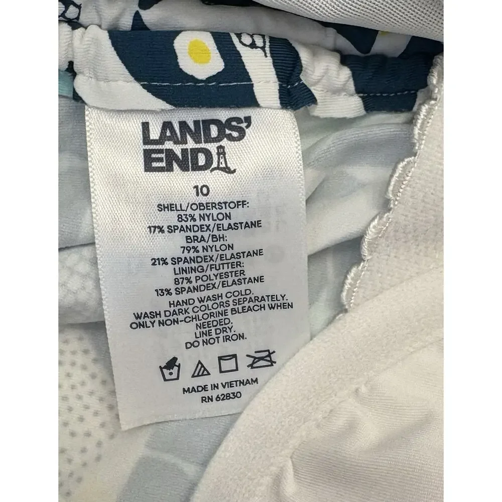 Lands' End Womens Chlorine Resistant High Neck Tankini Top Size 10 Fish Runched
